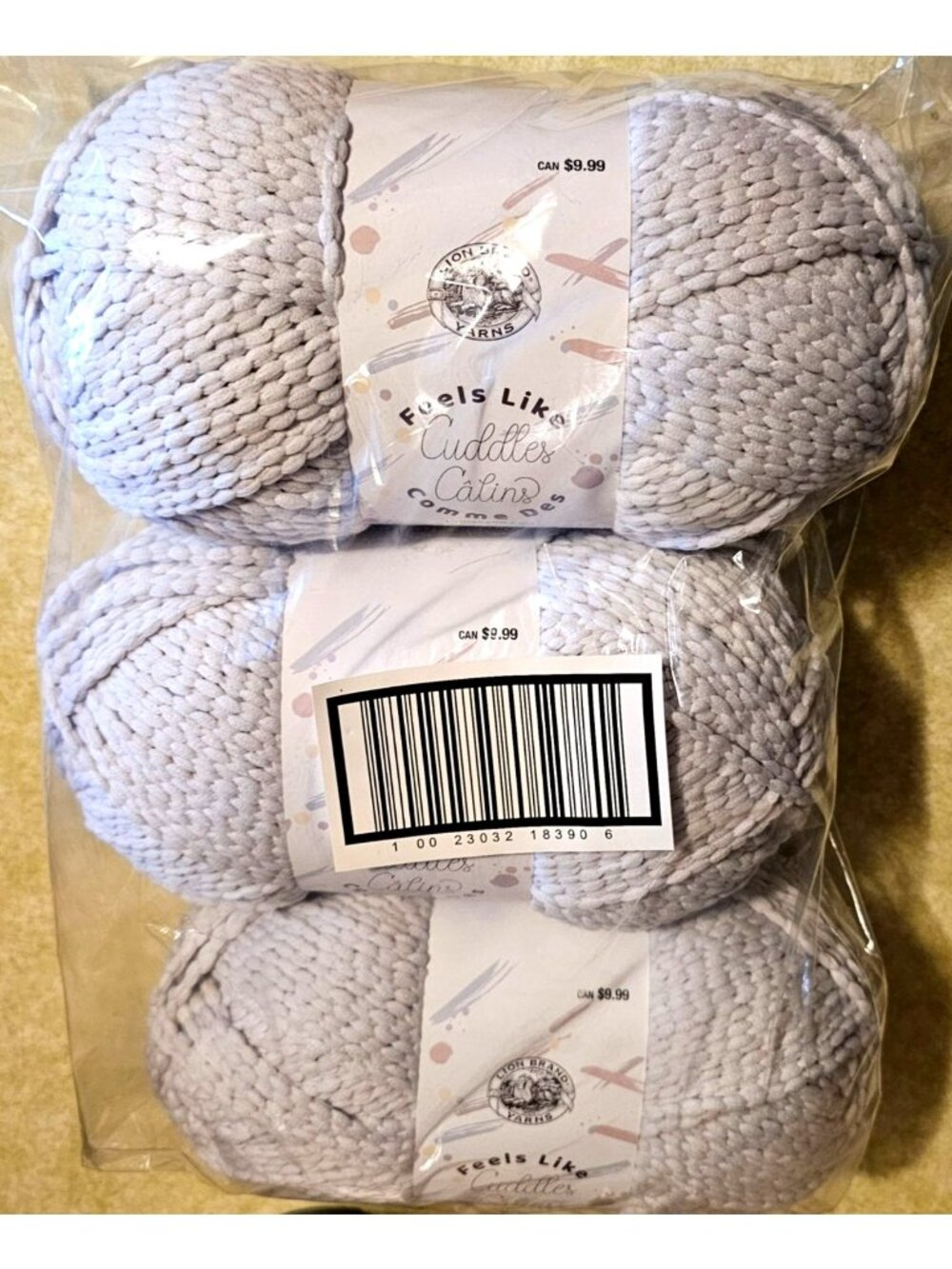 Feels Like Cuddles Yarn Pack By Lion Brand - Silver Cloud 3 Skeins 5.3oz Each 10